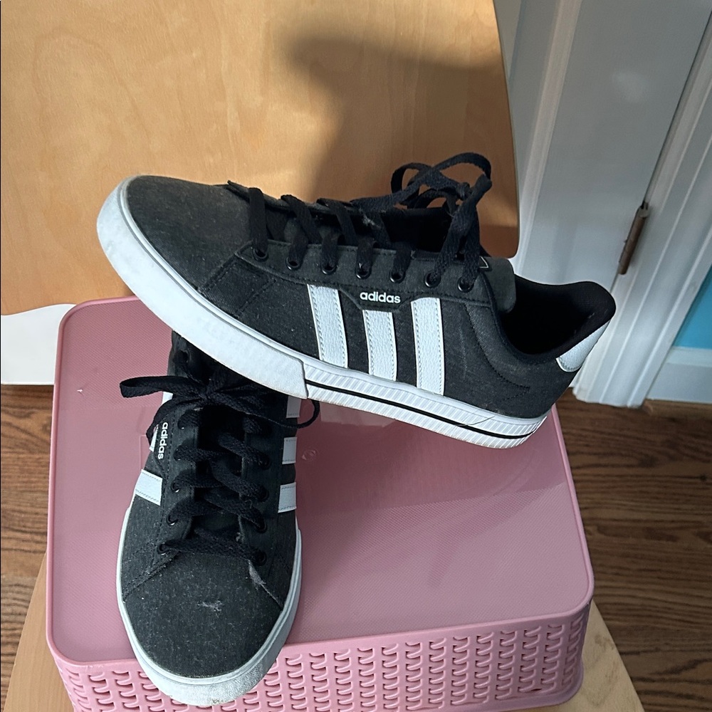 Adidas Classic Charcoal Gray Sneakers with White Stripes